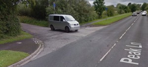 Road crossing halfway up Peak Lane. The cyclist must slow right down and give way (blind corner). Google proves here that at least somebody uses the road! [Source: Google Streetview]